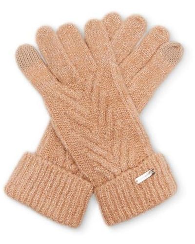 Steve Madden Lurex Infused Chevron Knit Glove - Camel - Natural