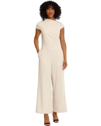 Maggy London High Neck Jumpsuit Workwear Office Occasion Event Guest Of - Natural