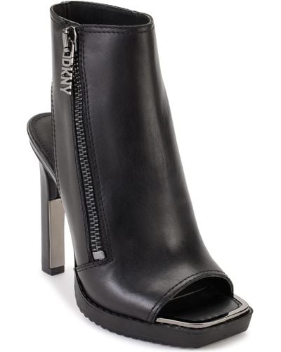 DKNY Leather Peep-toe Booties - Black
