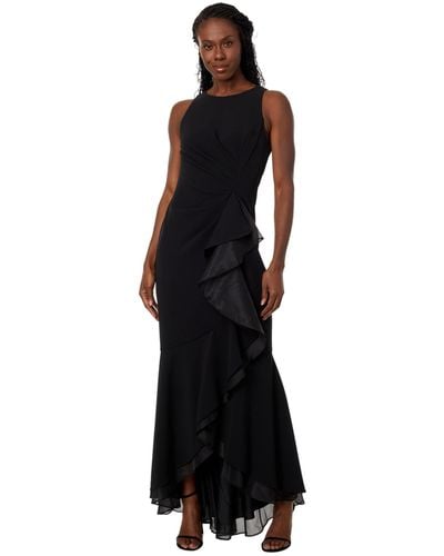Adrianna Papell Ruffle Crepe Halter Gown - Black