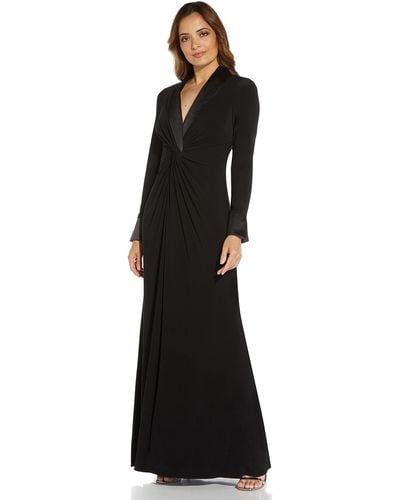 Adrianna Papell Jersey Twist Tuxedo Gown - Black