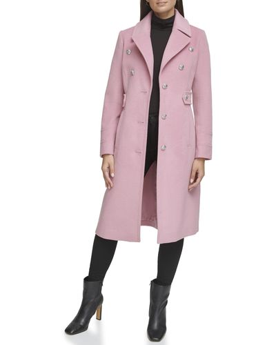 Kenneth Cole Military Wool Blend Full Length Jacket - Pink