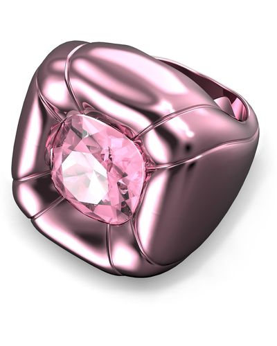 Swarovski Dulcis Cocktail Ring With Pink Cushion-cut Crystal On Iridescent Pink Aluminum Band