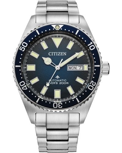 Citizen Promaster Dive Automatic 3 Hand Silver Stainless Steel Watch With Blue Gradient Dial - Metallic