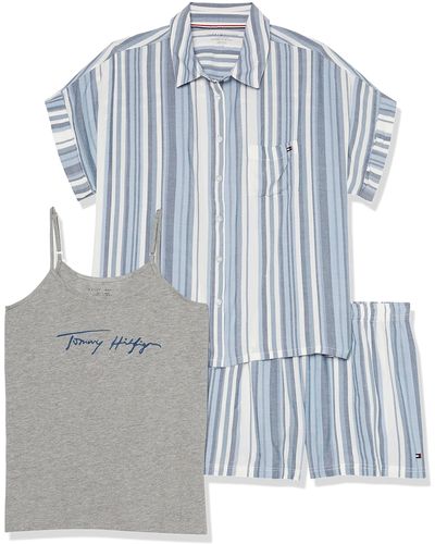 Tommy Hilfiger 3-piece Tank And Nocha Collar Short Pajama Set Pj - Blue