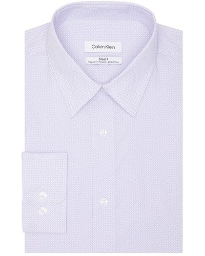 Calvin Klein Dress Shirts Non Iron Stretch Regular Fit Print - White
