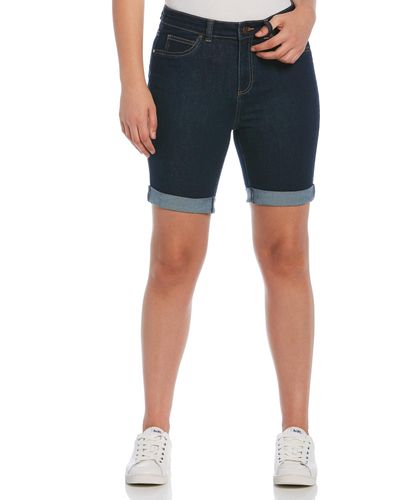 Rafaella High Rise Rolled Cuff Bermuda Shorts - Blue
