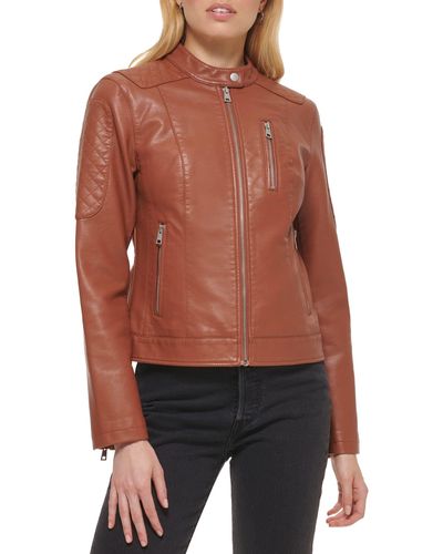 Levi's Faux Leather Fashion Quilted Racer Jacket - Red