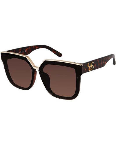 Jessica Simpson J6214 Flush Lens Cat Eye Square Sunglasses With 100% Uv400 Protection. Glam Gifts For Her - Black