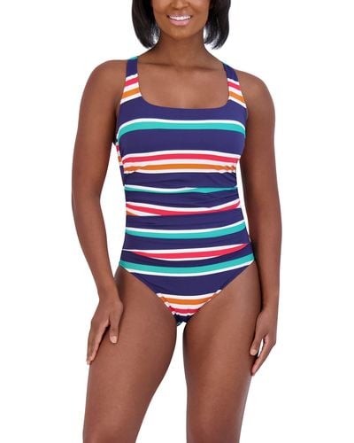 Nautica Standard One Piece Swimsuit Crossback Tummy Control Quick Dry Removable Cup Adjustable Strap Bathing Suit - Blue