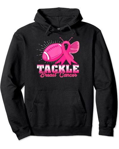 Caterpillar October Tackle Breast Cancer Awareness Football Pink Ribbon Pullover Hoodie - Gray