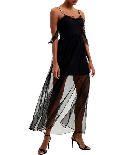 French Connection Alizee Mesh Night Out Maxi Dress Formal - Black
