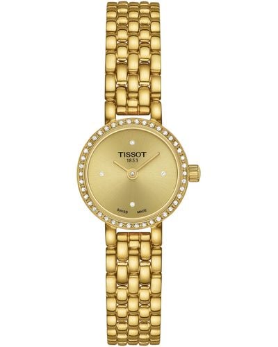 Tissot S Lovely Round 316l Stainless Steel Case With Diamonds With Yellow Gold Pvd Coating Quartz Watches - Metallic