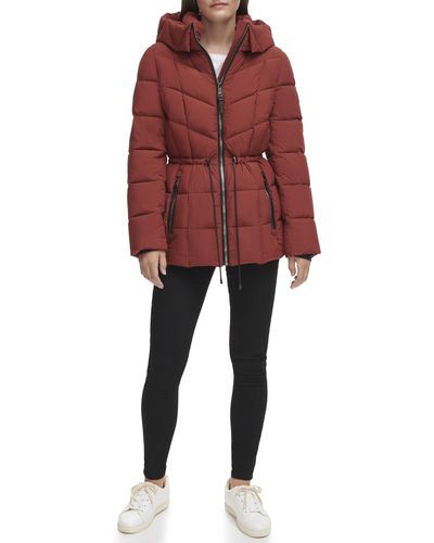 DKNY Hooded Puffer Coat - Red