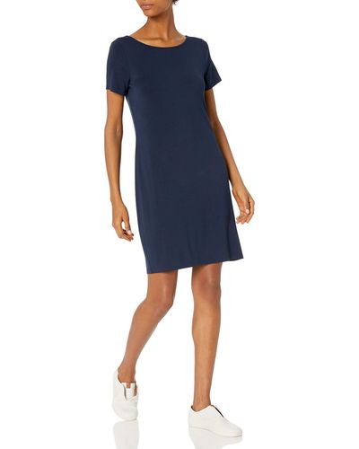 Amazon Essentials Vestido Tipo Camiseta con Espalda de Ballet de Ajuste Estándar y de Punto Mujer - Azul