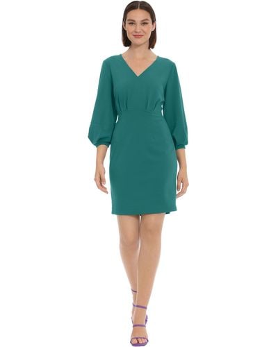 Donna Morgan Long Sleeve V-neck Dress - Green