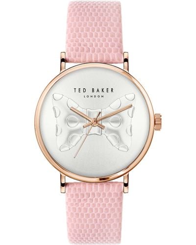 Ted Baker Ladies Pink Lizard Leather Strap Watch - Gray