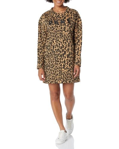 DKNY Sport Leopard Print Long Sleeve Dress - Natural
