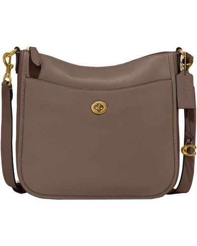 COACH Polished Pebble Leather Chaise Crossbody - Brown