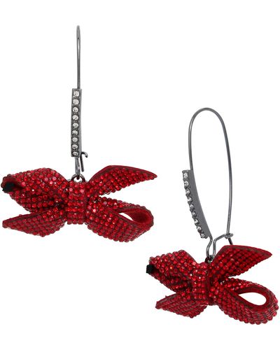Betsey Johnson S Pavé Bow Dangle Earrings - Red
