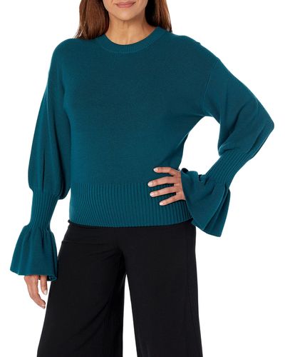 Trina Turk Ruffled Sleeve Sweater - Blue
