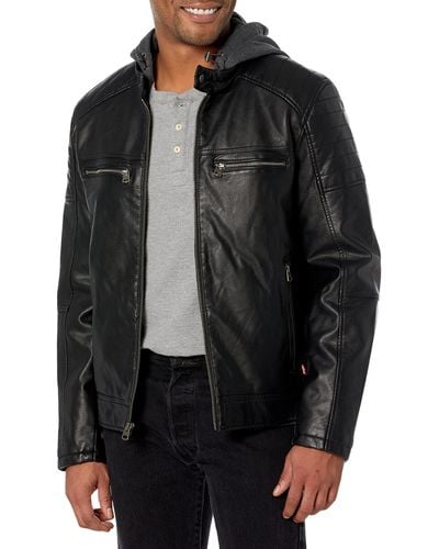 Levi's Faux Leather Hooded Racer Jacket - Black