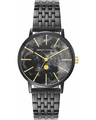 Emporio Armani A|x Armani Exchange Moonphase Multifunction Black Stainless Steel Watch - Gray