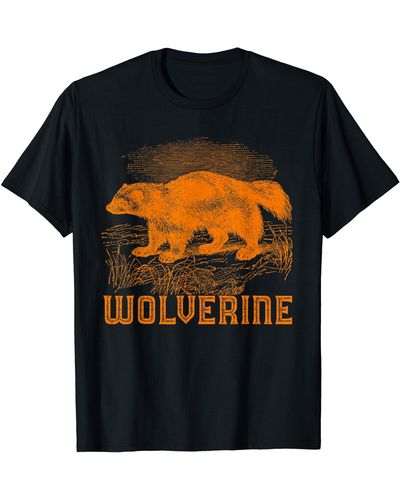 Wolverine Vintage Art Wild Animal Skunk Bear Mammal Habitat T-shirt - Black