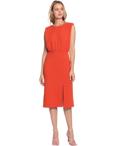 Donna Morgan Blouson Bodice Dress With Front Slit - Red