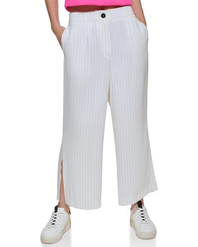 DKNY Cropped Side Slit Pin-stripe Pant - White