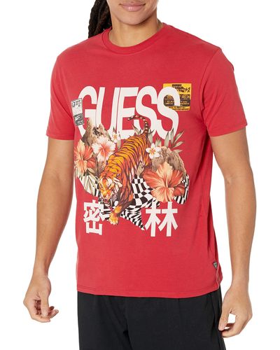 Guess Short Sleeve Basic Jungle Tiger Tee - Red