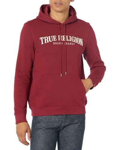 True Religion Brand Jeans Arch Logo Pullover Hoody Hooded Sweatshirt - Red