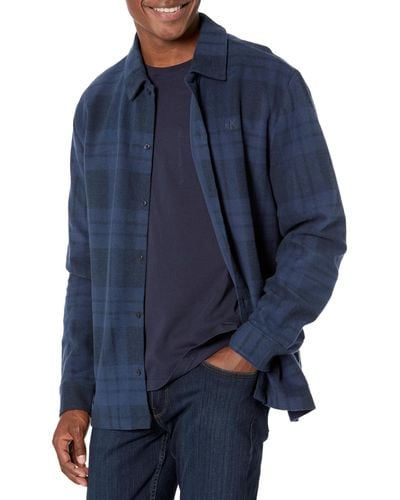 Calvin Klein Long Sleeve Plaid Shirt Jacket Dark Sapphire - Blue