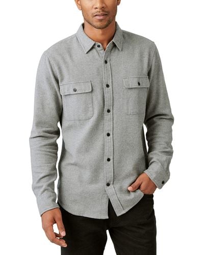 Lucky Brand Solid Workwear Cloud Soft Long Sleeve Flannel - Gray
