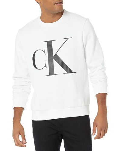 Calvin Klein Monogram Logo Fleece Crewneck Sweatshirt - White