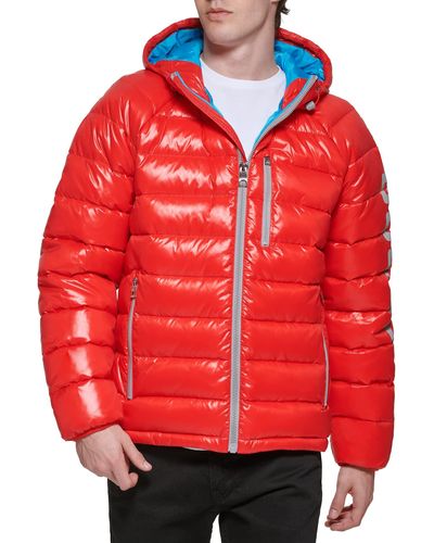 Guess Long Sleeve Midweight Hooded Puffer - Red