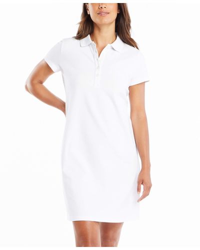 Nautica Womens Easy Classic Short Sleeve Stretch Cotton Polo Casual Dress - White