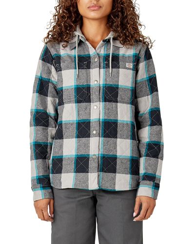 Dickies Plus Size Flannel Hooded Shirt Jacket - Gray