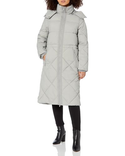 Andrew Marc Womens Full Length Mixed Quilt Puffer Jacket Down Alternative Coat - Gray