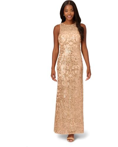Adrianna Papell Sequin Embroidery Gown - Natural