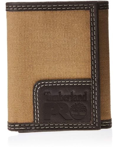 Timberland Pro Canvas Leather Rfid Trifold Wallet With Zippered Pocket - Multicolor