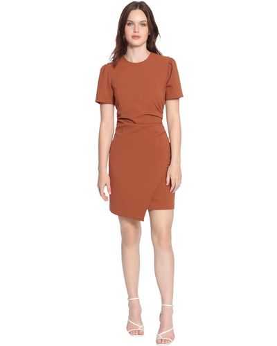 Donna Morgan Sleek Faux Wrap Dress With Asymmetric Skirt Office Workwear Event Guest Of - Red