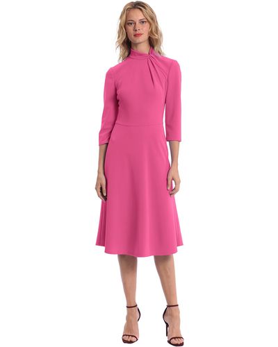 Donna Morgan Twisted Collar Dress W/asymmetrical Seams - Pink