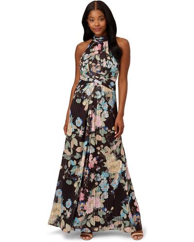 Adrianna Papell Chiffon Printed Halter Gown - Multicolor