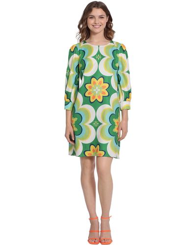 Donna Morgan 3/4 Sleeve Kaleidoscope Printed Shift Dress - Green