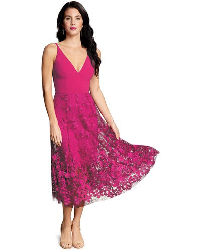 Dress the Population Darleen Sleeveless Plunging Neckline Fit And Flare Midi Dress - Pink