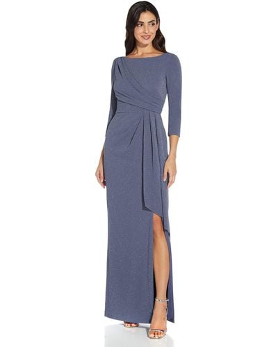Adrianna Papell Metallic Knit Covered Gown - Blue