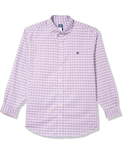 Brooks Brothers Big & Tall Non-iron Stretch Oxford Sport Shirt Long Sleeve Check - Purple