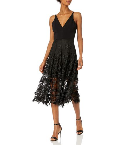 Dress the Population Darleen Sleeveless 3d Floral Fit & Flare Midi Dress -black