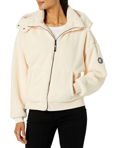 DKNY Sport Hooded Roebling Fleece Jacket - Natural
